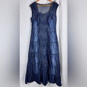 Late 90s Boho Denim Maxi Dress – TIMIN – Made in Turkey – Size 5 (Small)
